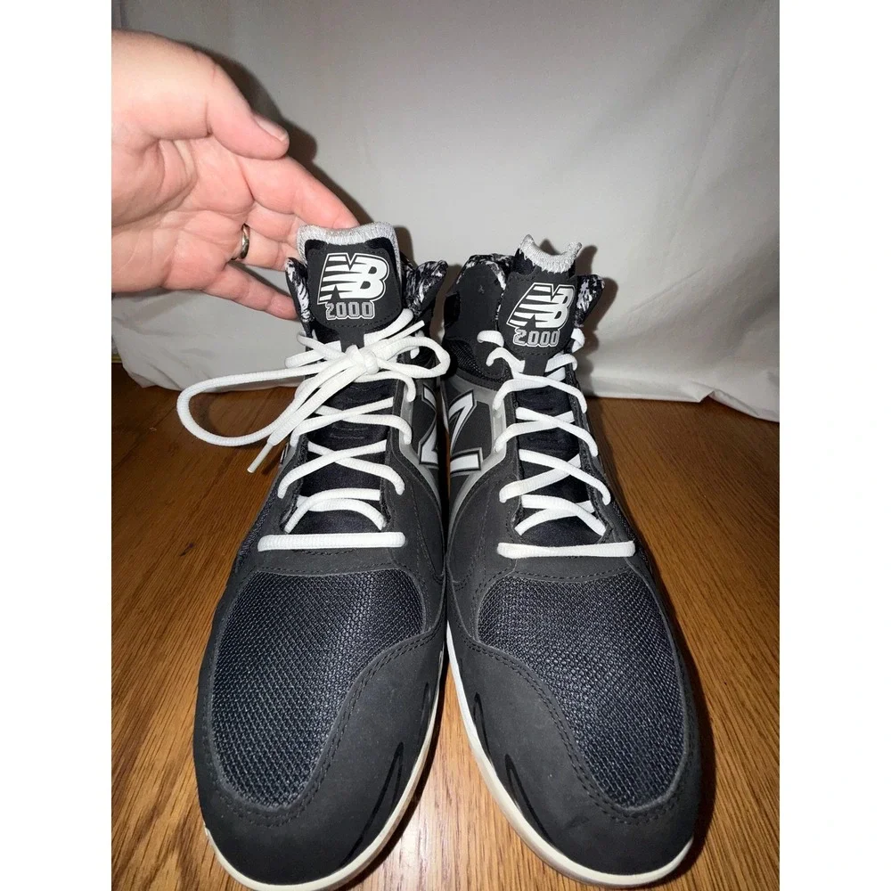 New Balance MB2000MS Men's Baseball Cleats Black Silver Mid Top Size 15